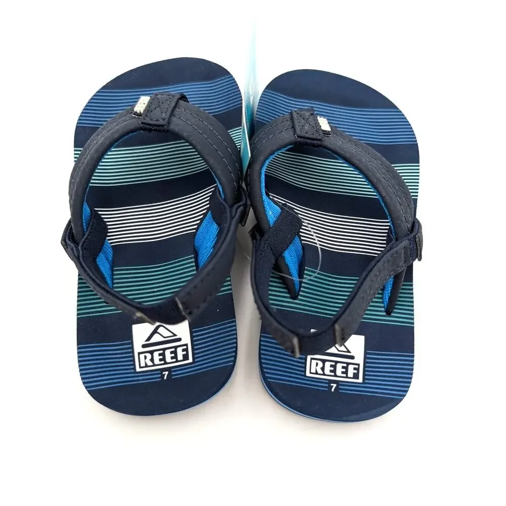 Reef Little Ahi Flip Flops Sandals Kids' Deep Sea Stripes Size US7 EU23
